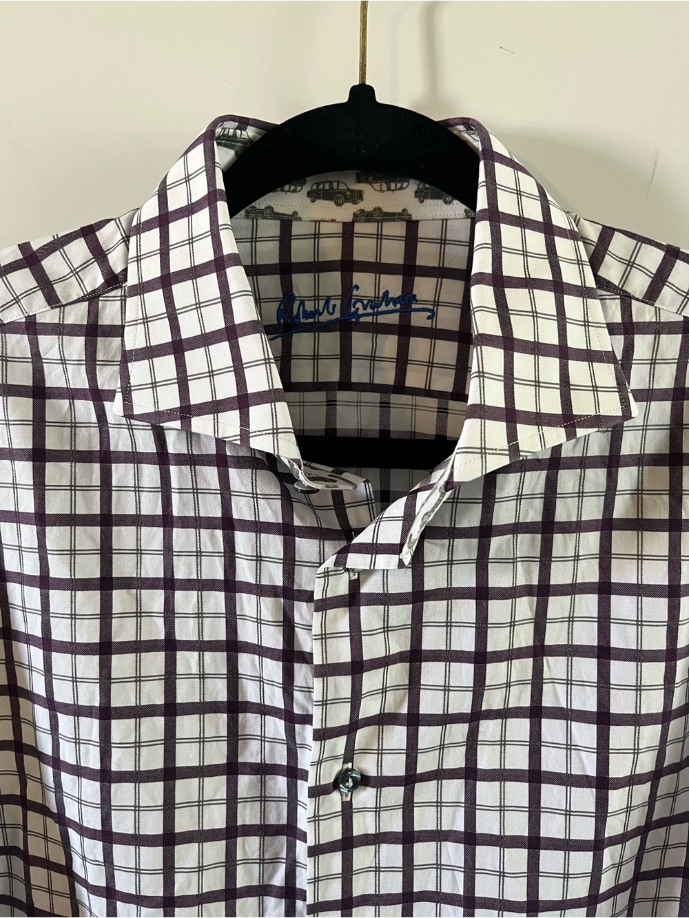 Robert Graham White & Purple Plaid Casual Button-Down Shirt French Cuff